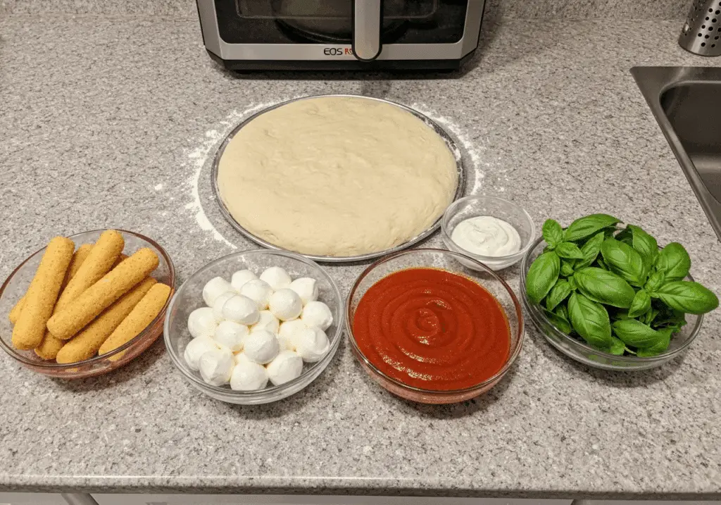 Ingrédients pizza croûte farcie fromage friteuse air