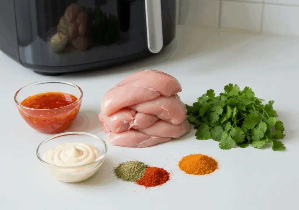 Ingrédients poitrines poulet bang bang friteuse air épicés