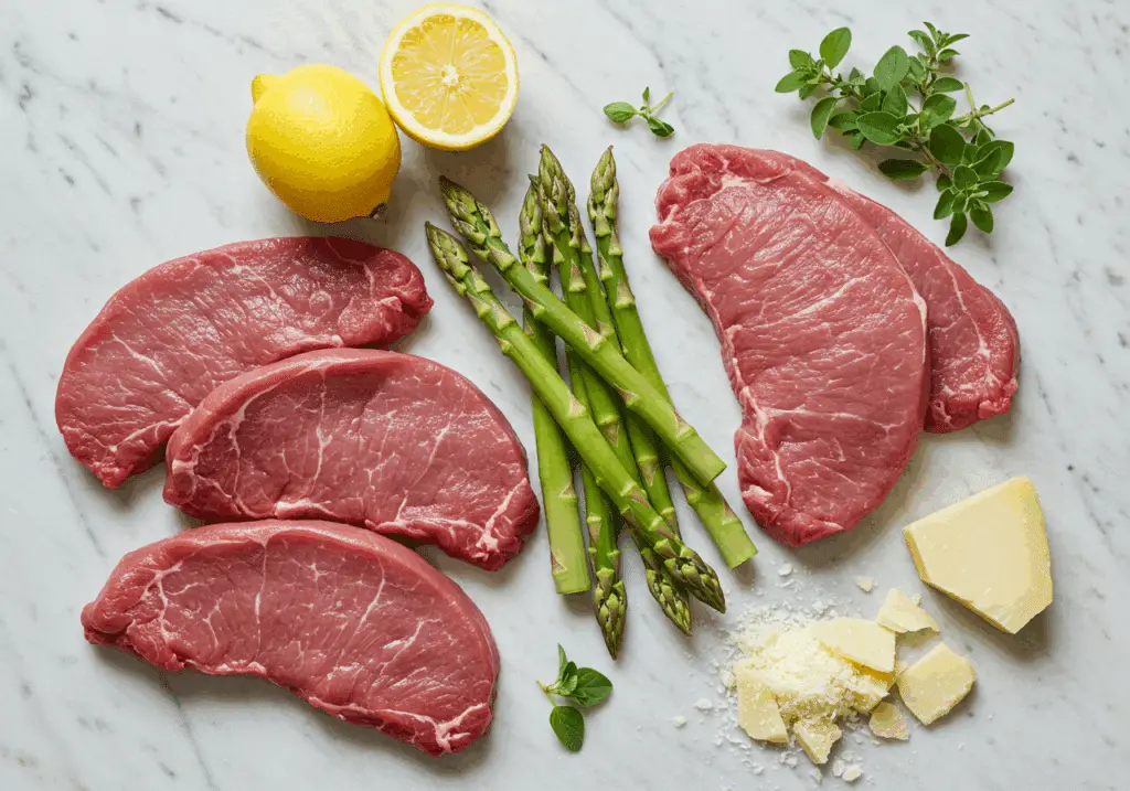 Ingrédients premium escalopes veau asperges citron gastronomiques