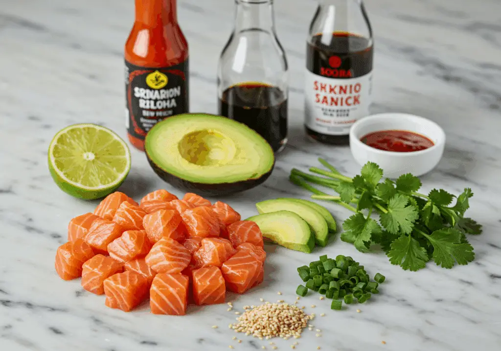 Ingrédients premium pour tartare de saumon à l'avocat
