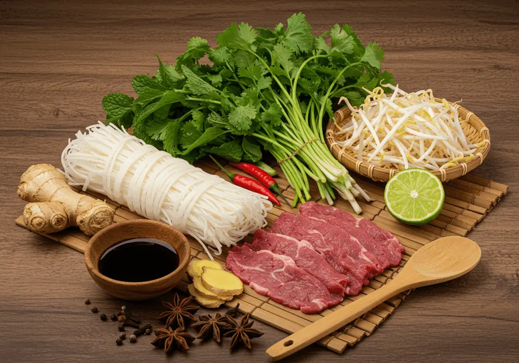 Ingrédients soupe tonkinoise phở vietnamiens authentiques traditionnels