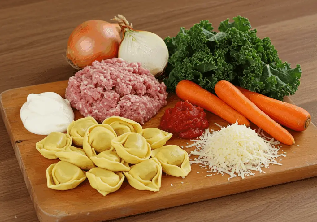Ingrédients soupe tortellinis crémeuse italienne authentique
