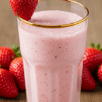 Milkshake fraise facile dans verres hauts avec fraises fraîches décoratives