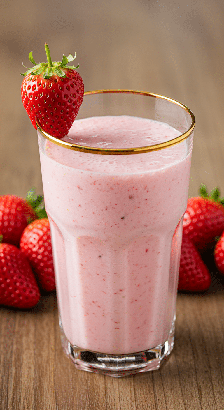 Milkshake fraise facile dans verres hauts avec fraises fraîches décoratives