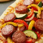 Naan aux saucisses italiennes braisées aux légumes à la friteuse à air garni