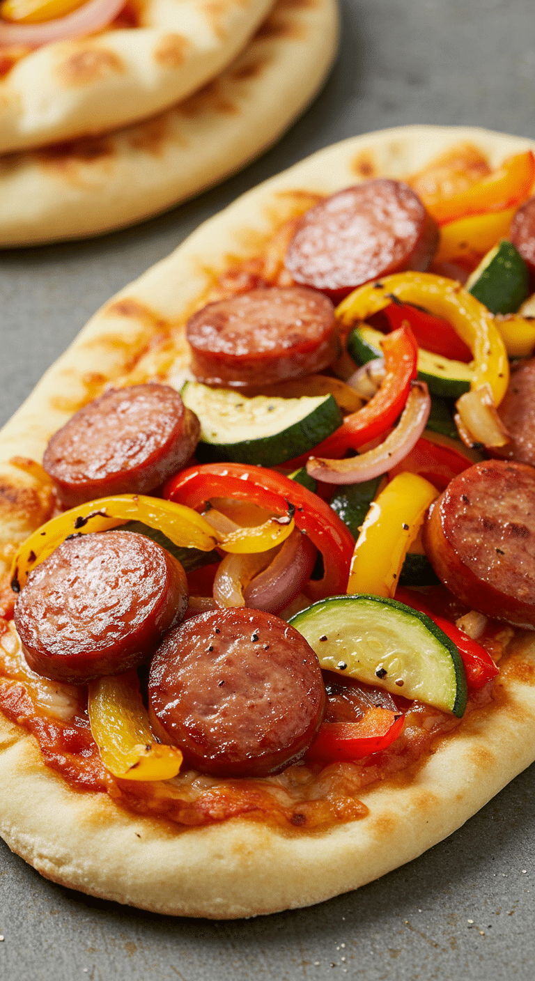 Naan aux saucisses italiennes braisées aux légumes à la friteuse à air garni