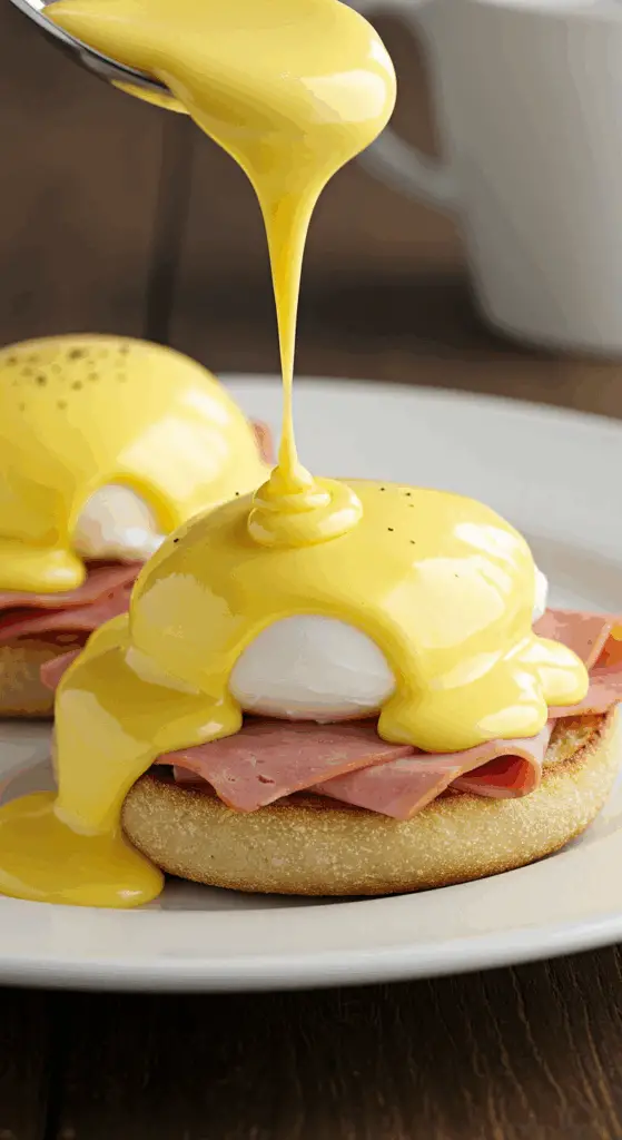 Œufs bénédictine au jambon avec sauce hollandaise coulante