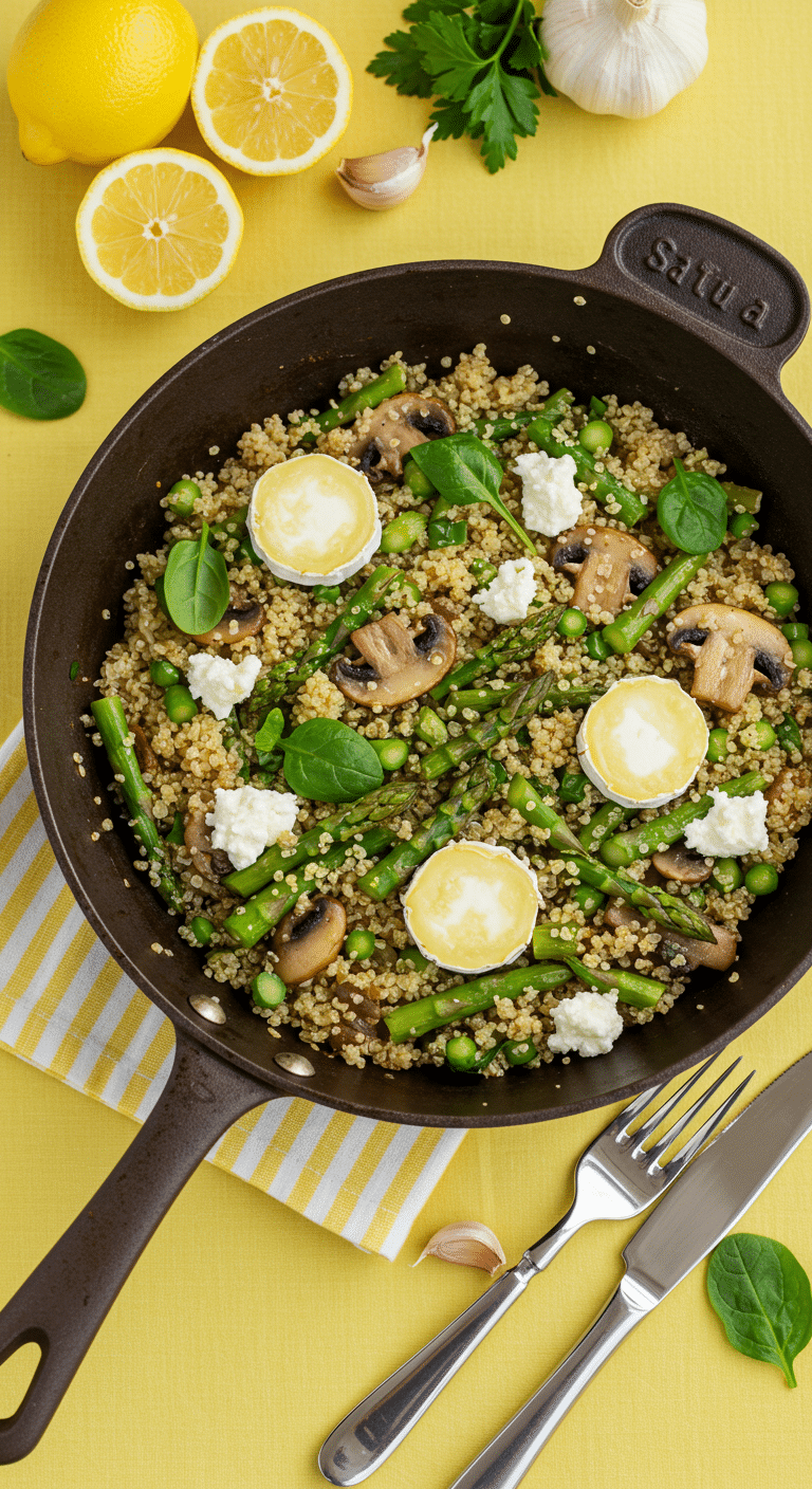 One pot quinoa asperges fromage chèvre healthy nutritif coloré