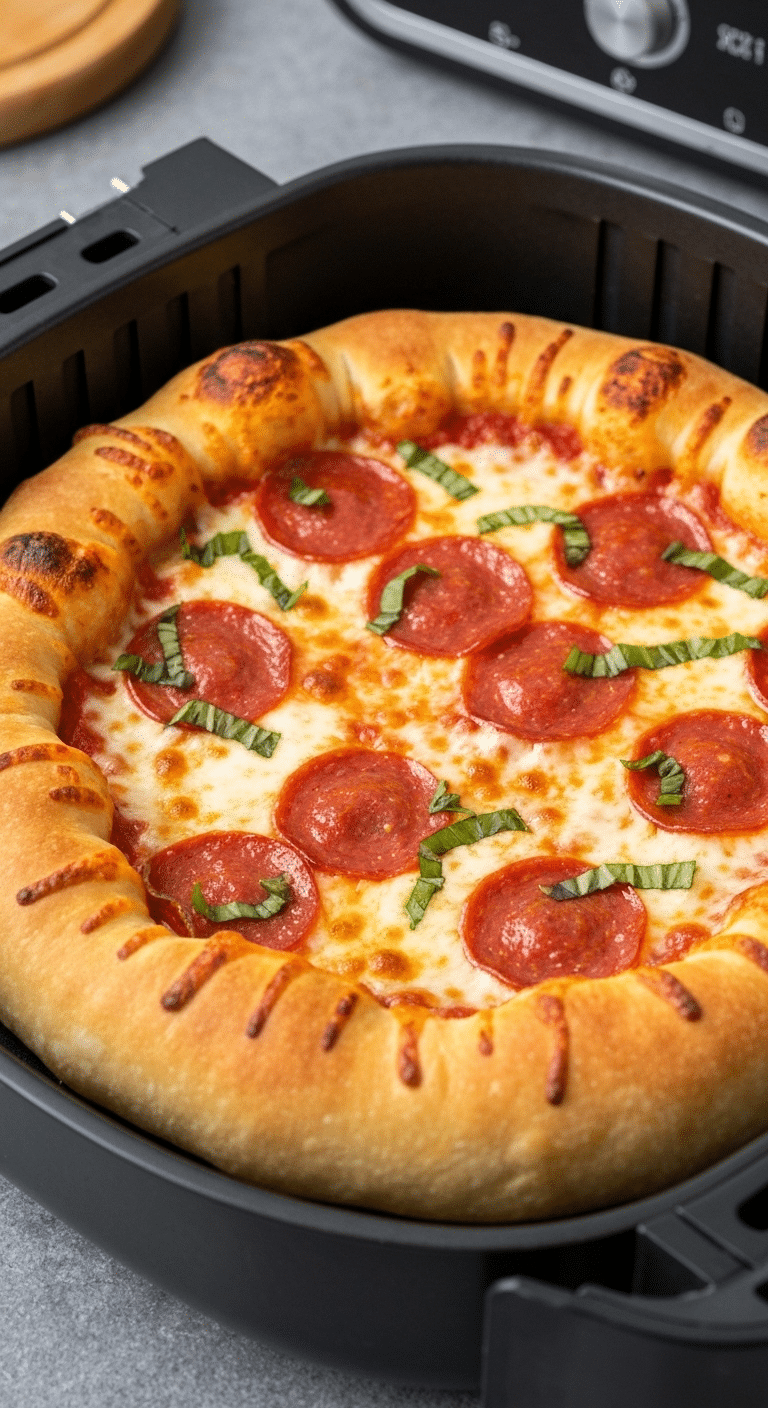 Pizza croûte farcie fromage friteuse air dorée croustillante