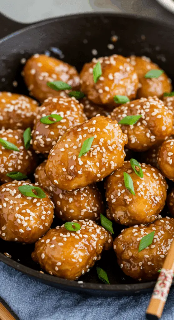 Morceaux de poulet dorés en cours de friture dans wok traditionnel