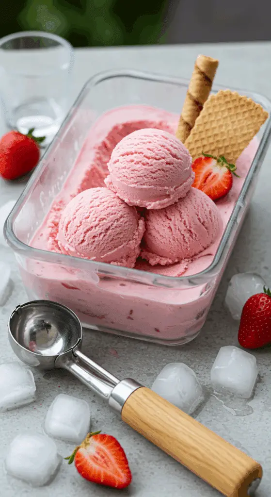 Présentation élégante glace à la fraise sans sorbetière en coupe raffinée
