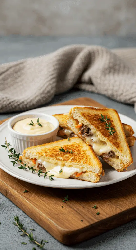 Présentation élégante grilled cheese fondue chinoise avec sauce