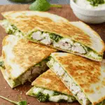 Quesadillas dinde pesto fromage chèvre dorées triangles gastronomiques