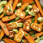 Salade de carottes caramélisées, halloumi grillé et avocat à la friteuse à air colorée
