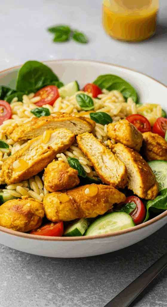 Salade d'orzo et poulet au curcuma - recette facile