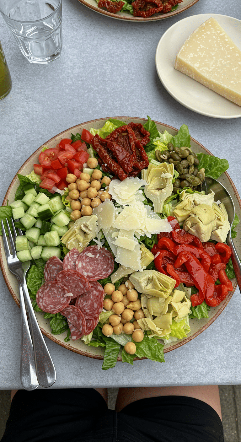 Salade style La Scala authentique avec charcuterie et fromages italiens