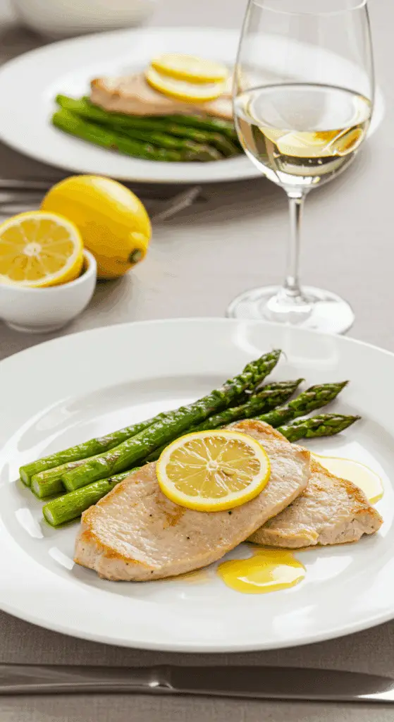 Service escalopes veau citron asperges présentation gastronomique