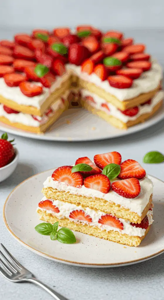Service gâteau fraises tranches élégantes assiettes porcelaine