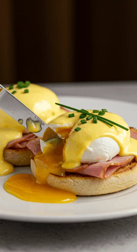 Service œufs bénédictine jambon jaune coulant sauce hollandaise