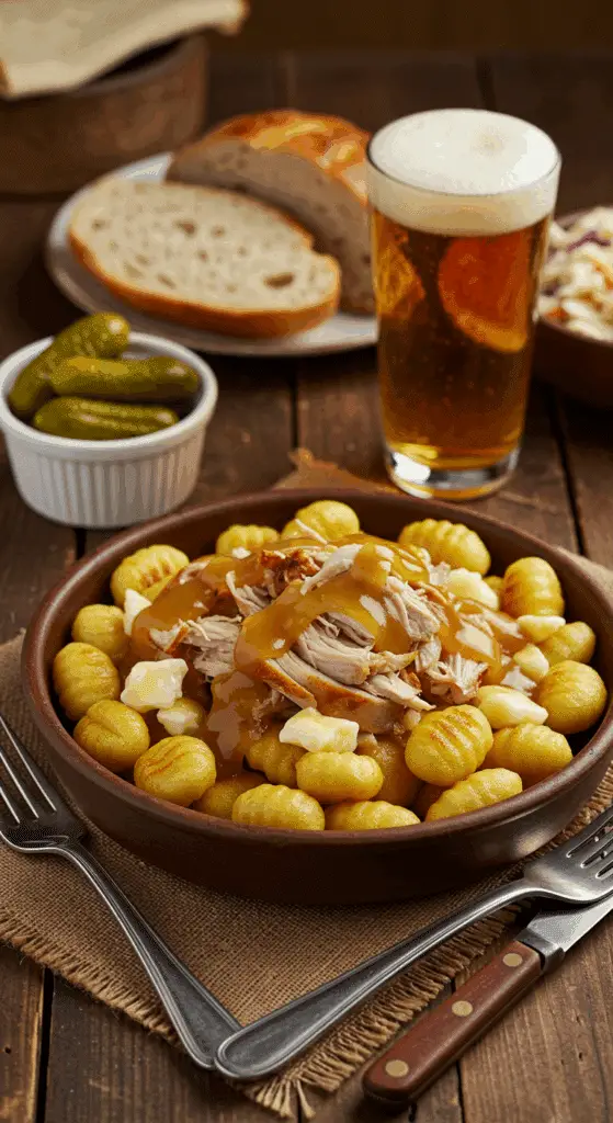 Service poutine gnocchi dinde accompagnements québécois famille