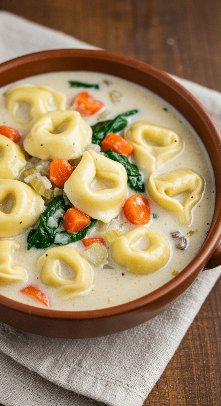 Soupe tortellinis crémeuse bol italien fumante réconfortante