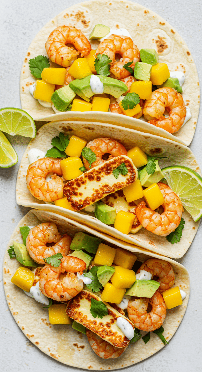 Tacos aux crevettes mexicains colorés épicés avocat chou