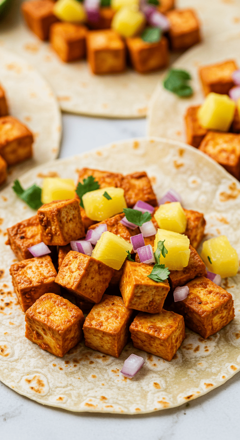 Tacos au tofu al pastor authentiques avec garnitures fraîches mexicaines