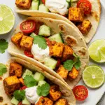 Tacos de tofu Tandoori à l'érable sur pain naan à la friteuse à air colorés