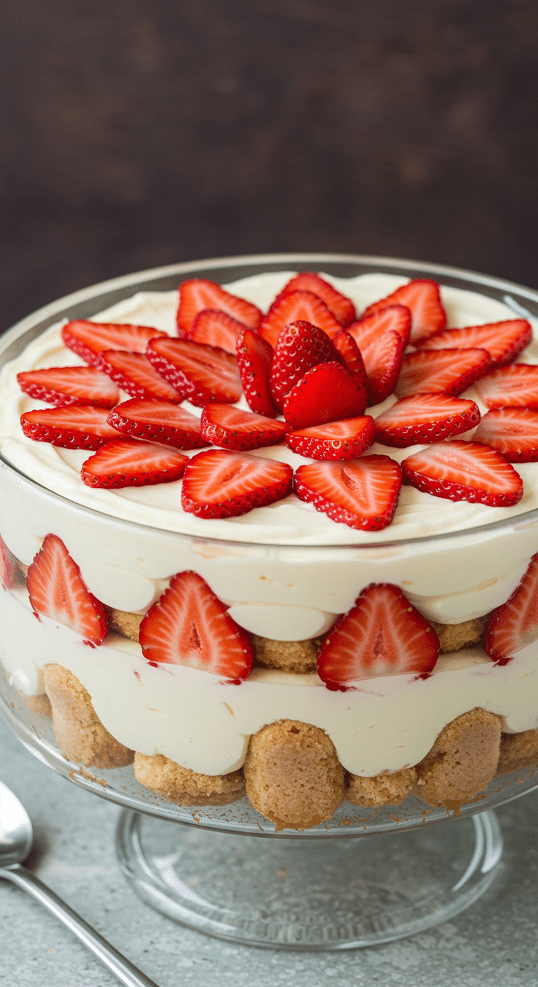 Tiramisu aux fraises facile parfaitement réalisé avec mascarpone et fraises fraîches