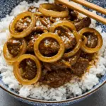 Boeuf oignons Ronde Interbloc wok sauté sauce soja riz jasmin asiatique