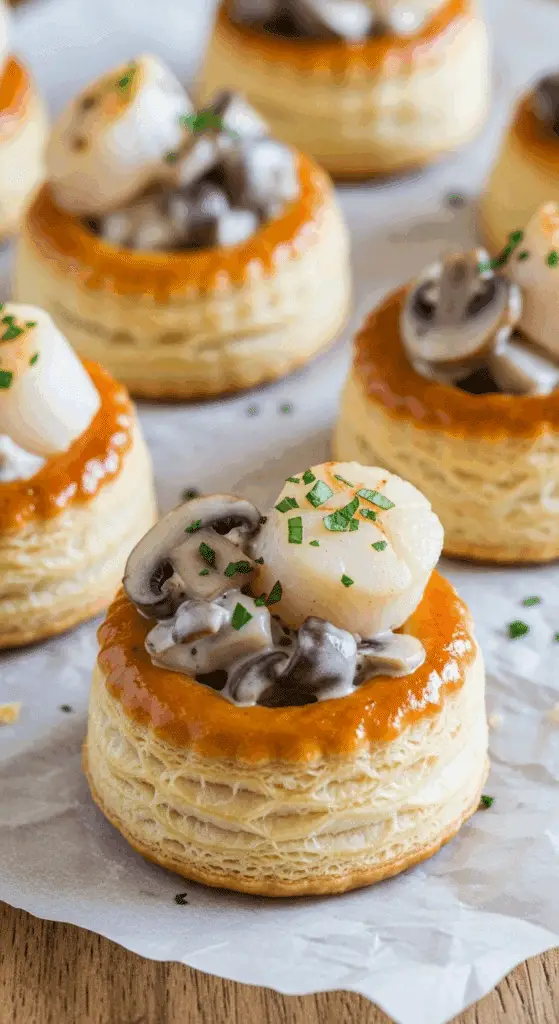 Bouchées à la reine aux Saint-Jacques et champignons élégantes