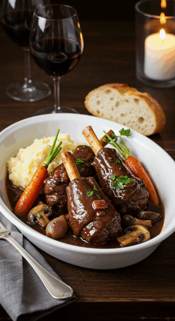 Bourguignon agneau servi assiette purée pommes terre sauce veloutée viande fondante