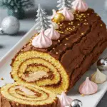 Bûche Noël légère chocolat mousseuse décorée festive élégante