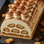 Bûche Tiramisu aux Spéculoos élégante avec crème mascarpone et décoration festive