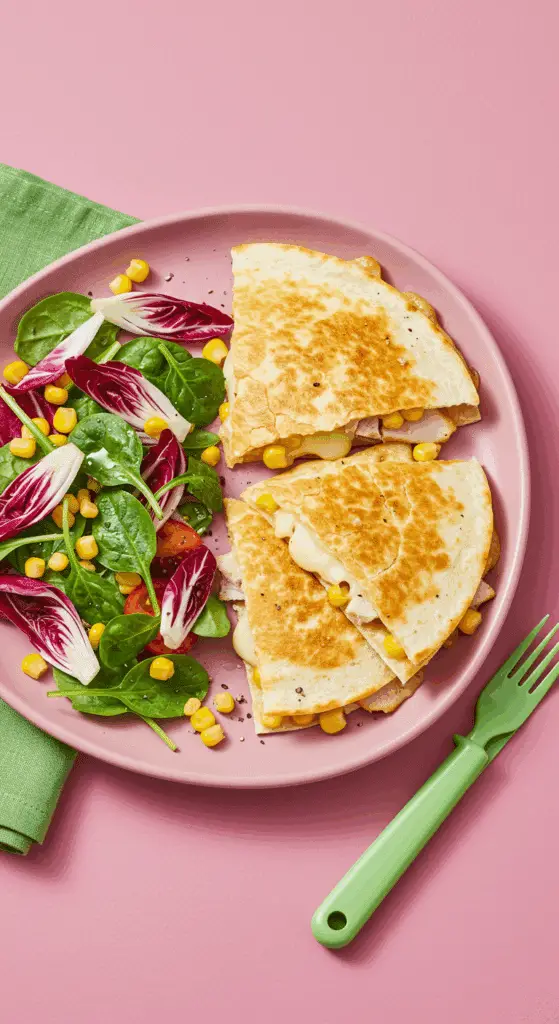 Cheesy quesadillas gouda dinde maïs dorées protéinées fromage fondant