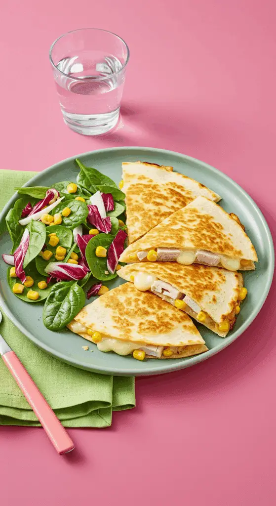 Cheesy quesadillas gouda dinde maïs fromage coulant