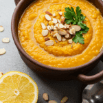 Chorba aadess soupe lentilles égyptienne dorée traditionnelle bol amandes