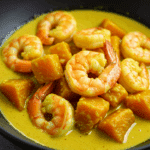 Curry de potiron aux crevettes thaïlandais avec lait de coco crémeux et coriandre