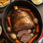 Épaule d'agneau confite aux épices de Noël dorée appétissante