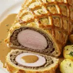 Filet mignon porc croûte grillagée pâte feuilletée dorée viande tendre rosée