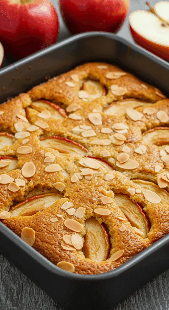 Financier aux pommes caramélisées doré beurre noisette élégant