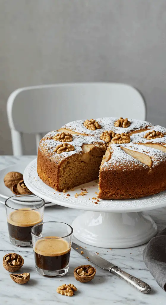 Gâteau aux poires et noix moelleux sucre glace automne
