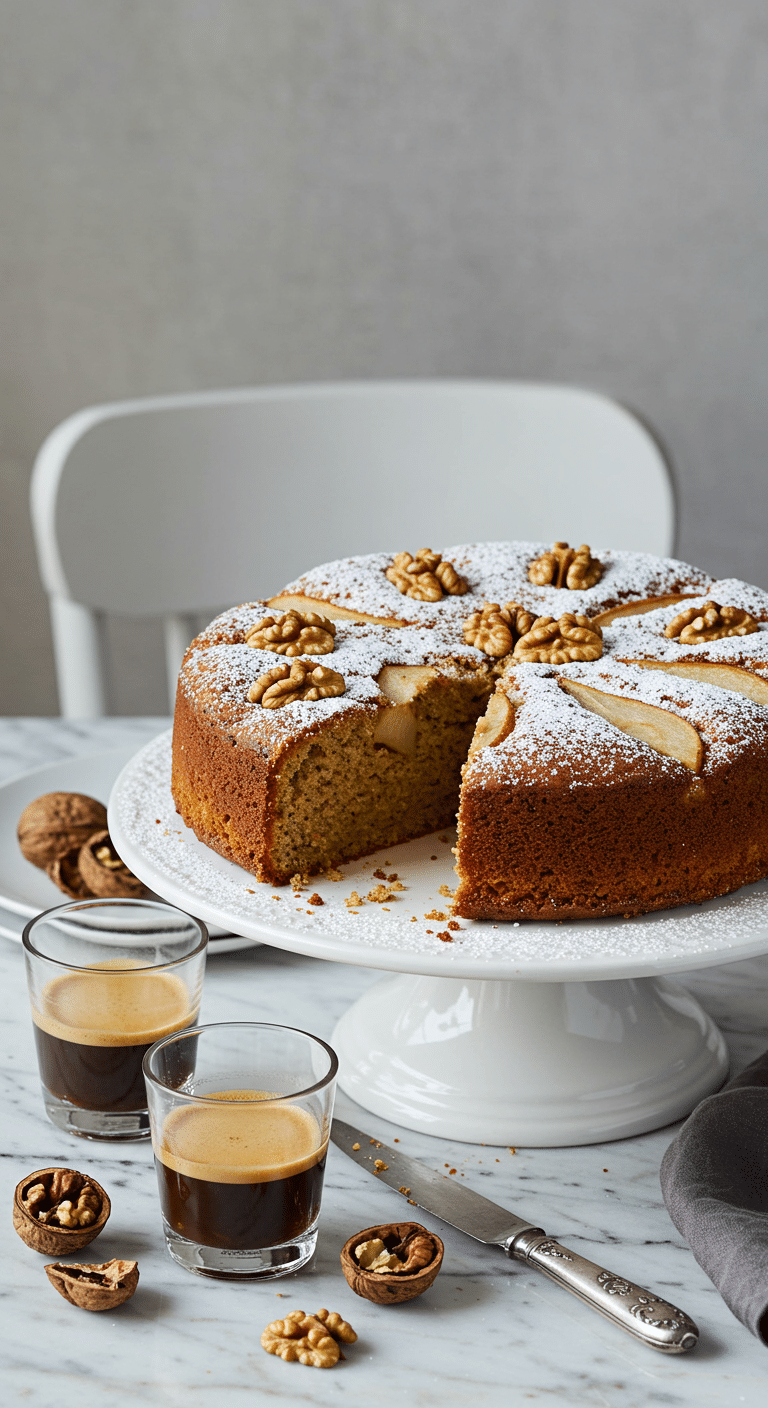 Gâteau aux poires et noix moelleux sucre glace automne