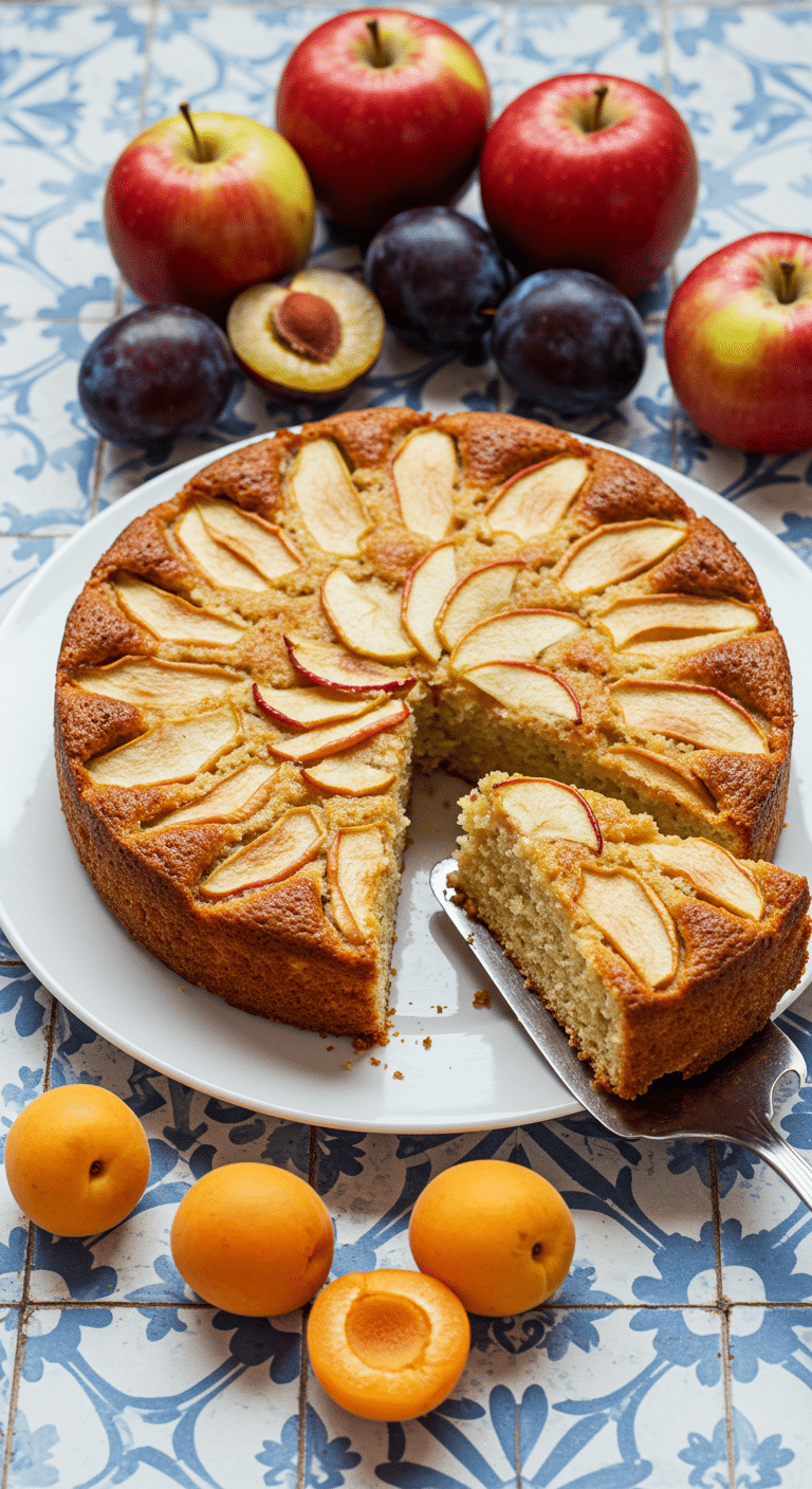 Gâteau aux pommes facile moelleux tranché avec pommes caramélisées