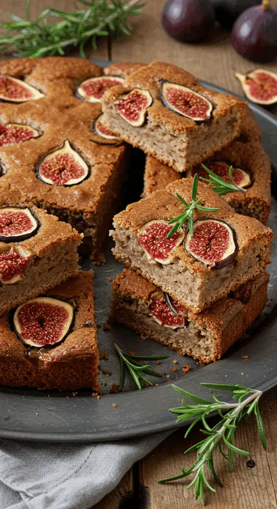 Gâteau châtaigne figues romarin carrés rustique méditerranéen