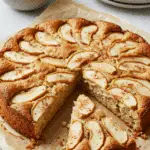 Gâteau aux pommes, épices et crème fraîche moelleux avec pommes caramélisées