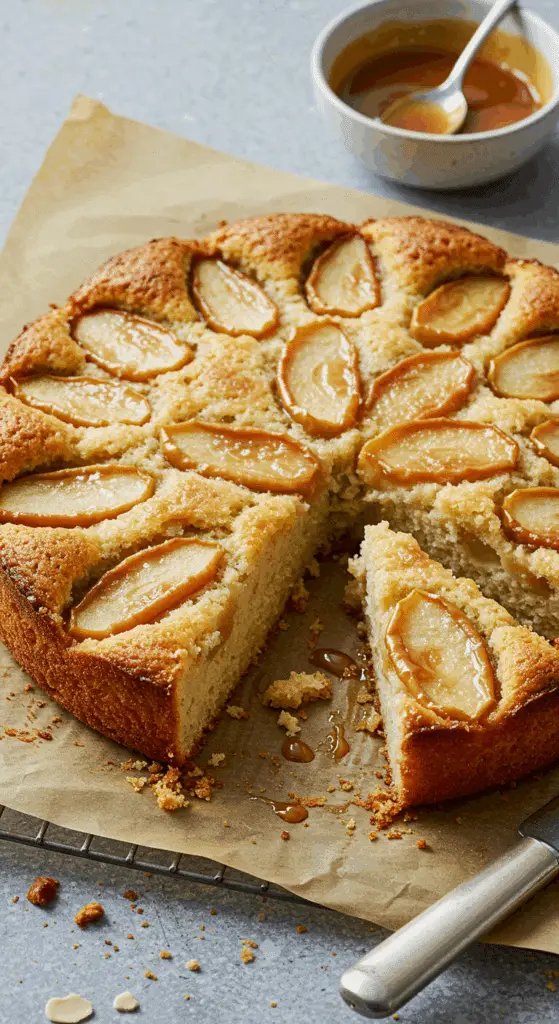 Gâteau aux pommes, ricotta et amandes moelleux avec pommes caramélisées spiralées