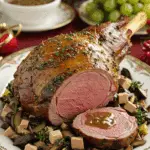 Gigot d'agneau de Noël aux cèpes et foie gras doré spectaculaire