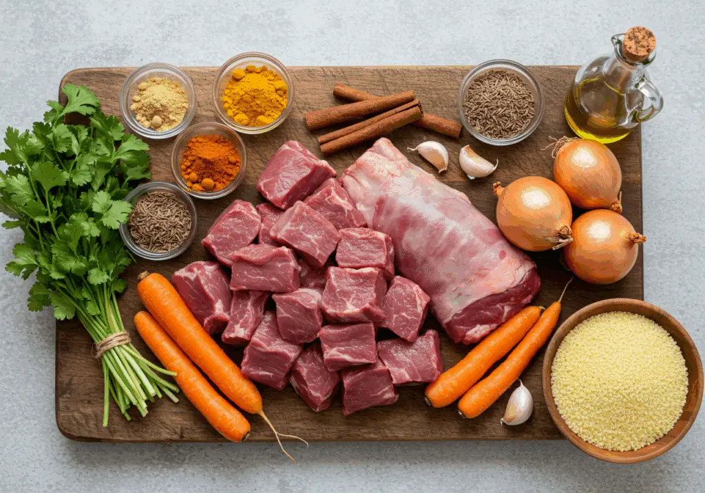 Ingrédients agneau confit épices Noël miel cumin curcuma gingembre cannelle raisins secs