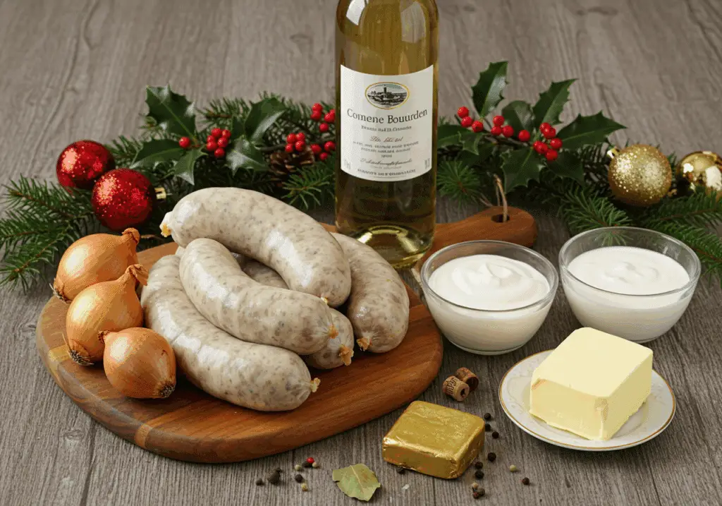 Ingrédients boudin blanc échalotes crème vin blanc beurre